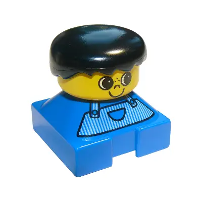  Duplo 2 x 2 x 2 Figure Brick, Blue Base, Striped Overalls, Black Hair, Large Eyes, Freckles on Nose (75413)