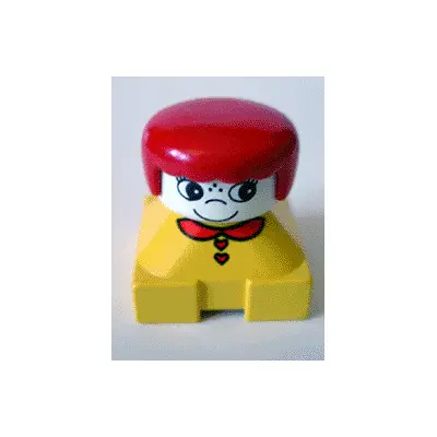  Duplo 2 x 2 x 2 Figure Brick, Yellow Base with Red Collar and Red Heart Buttons, White Head with Eyelashes, Red Female Hair