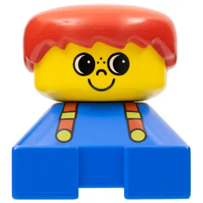  Duplo 2 x 2 x 2 Figure Brick, Blue Base with Suspenders, Yellow Head with Smile and Freckles Above Nose, Red Male Hair (75414)