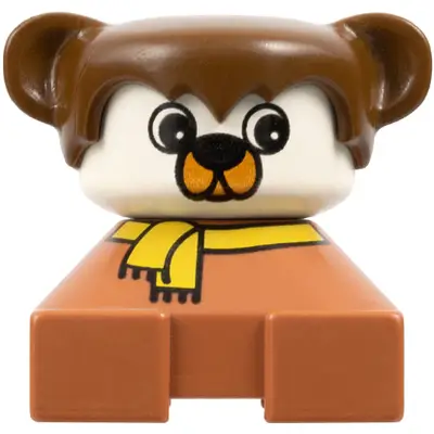  Duplo 2 x 2 x 2 Figure Brick, Dog, Fabuland Brown Base with Yellow Scarf, Brown Hair with Ears, White Dog Face