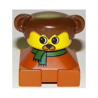  Duplo 2 x 2 x 2 Figure Brick, Dog, Dark Orange Base with Green Scarf, Brown Hair with Ears, Yellow Dog Face (75412)
