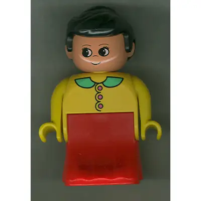 Duplo Figure, Female Lady, Red Dress, Yellow Top and Green Collar