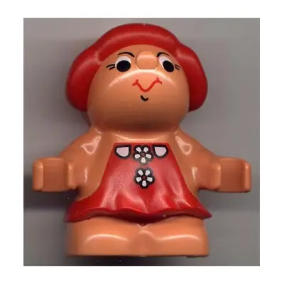  Duplo Figure Little Forest Friends, Female, Red Dress with White Flowers and Collar Pattern (Lolly Strawberry) (4142300)