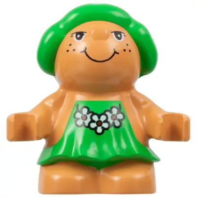  Duplo Figure Little Forest Friends, Female, Green Dress with Flowers Pattern (Trixie Toadstool)