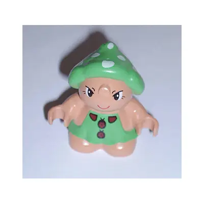  Duplo Figure Little Forest Friends, Female, Green Dress with Ladybugs Pattern (Grizzly Toadstool)
