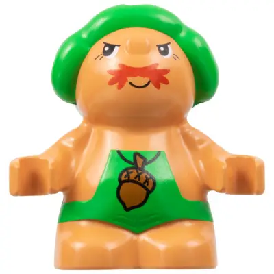  Duplo Figure Little Forest Friends, Male, Green Outfit with Acorn Pattern (Grumpy Toadstool)