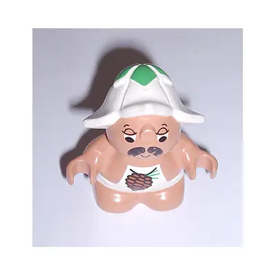  Duplo Figure Little Forest Friends, Male, White Outfit with Pine Cone Pattern (Sleepyhead Meadowsweet)