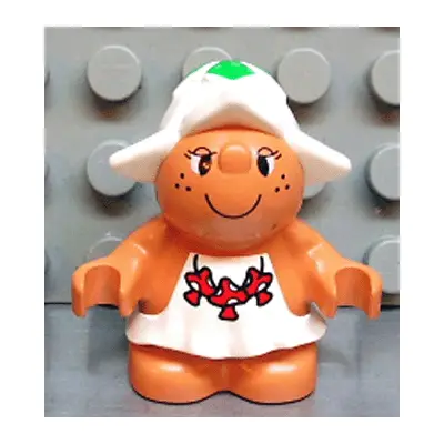  Duplo Figure Little Forest Friends, Female, White Dress with Red Mushrooms Pattern (Snoozy Meadowsweet)