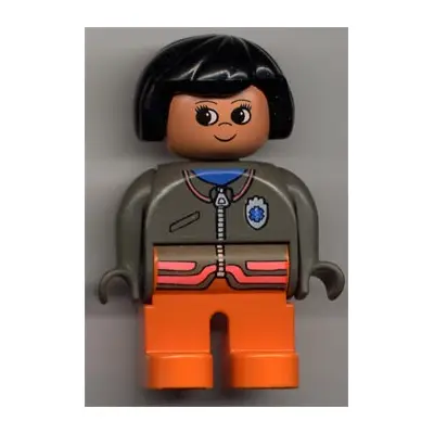  Duplo Figure, Female Medic, Orange Legs, Zippered Jacket with EMT Star of Life Pattern