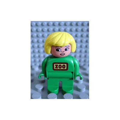  Duplo Figure, Female Zoo, Green Legs, Green Uniform, Yellow Hair (Zoo Keeper)