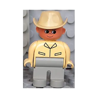  Duplo Figure, Male, Light Gray Legs, Tan Top, Cowboy Hat