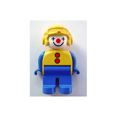  Duplo Figure, Male Clown, Blue Legs, Yellow Aviator Helmet