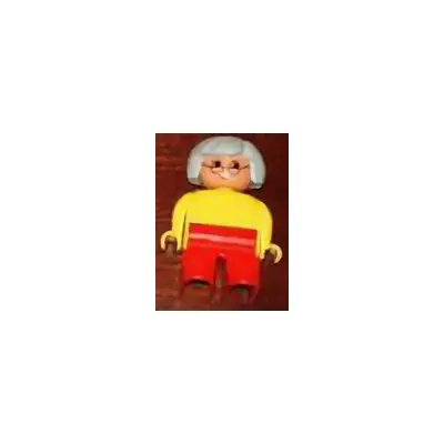  Duplo Figure, Female, Red Legs, Yellow Blouse, Gray Hair, Glasses