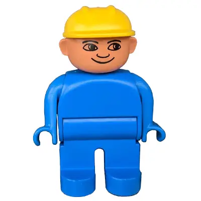  Duplo Figure, Male, Blue Legs, Blue Top, Construction Hat Yellow