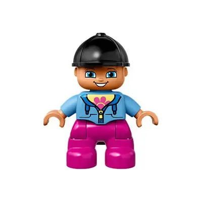  Duplo Figure Lego Ville, Child Girl, Dark Pink Legs, Medium Blue Jacket with Flower Top, Black Riding Helmet (6138099)