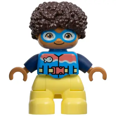  Duplo Figure Lego Ville, Child Boy, Bright Light Yellow Legs, Dark Azure Vest and Goggles, Dark Blue Arms, Dark Brown Hair (6449847)