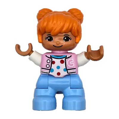  Duplo Figure Lego Ville, Child Girl, Bright Light Blue Legs, Bright Pink Jacket with Capital Letter C, Polka Dot Shirt, Orange Hair (6469539)