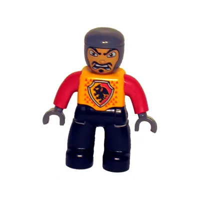  Duplo Figure Lego Ville, Male Castle, Black Legs, Bright Light Orange Chest, Red Arms, Dark Bluish Gray Hands, Open Mouth (4265815)