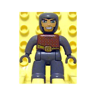  Duplo Figure Lego Ville, Male Castle, Dark Bluish Gray Legs, Brown Chest, Dark Bluish Gray  Arms, Dark Bluish Gray Hands