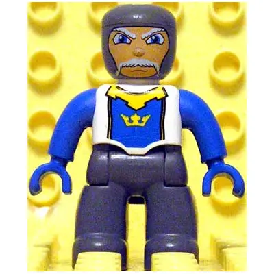  Duplo Figure Lego Ville, Male Castle, Dark Bluish Gray Legs, White Chest, Blue Arms, Blue Hands