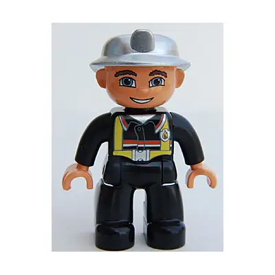  Duplo Figure Lego Ville, Male Fireman, Black Legs, Nougat Hands, Silver Helmet, Blue Eyes (4558027)