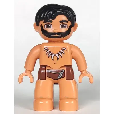  Duplo Figure Lego Ville, Male, Nougat Legs, Reddish Brown Hips, Black Hair, Animal Tooth / Claw Necklace, Black Beard (Caveman)