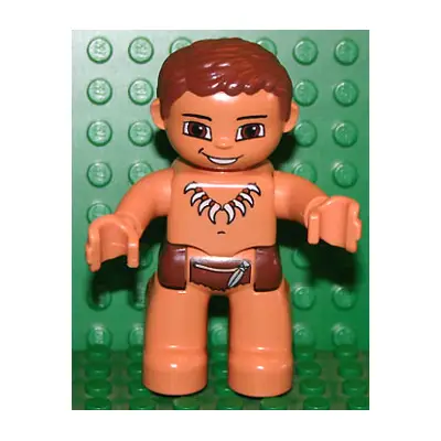  Duplo Figure Lego Ville, Male, Nougat Legs, Reddish Brown Hips, Reddish Brown Hair, Animal Tooth / Claw Necklace (Caveman)