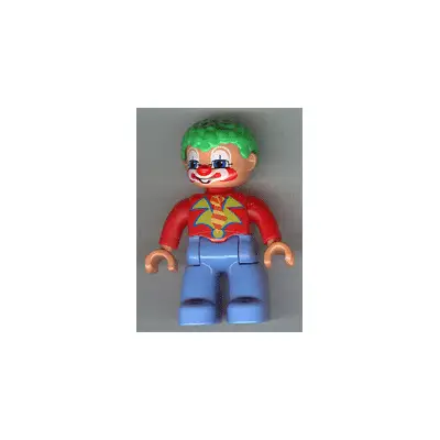  Duplo Figure Lego Ville, Male Clown, Medium Blue Legs, Red Top, Green Hair