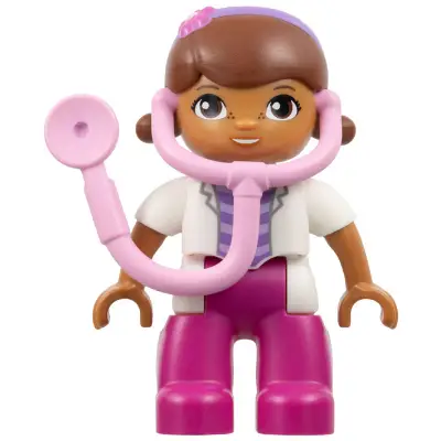  Duplo Figure Lego Ville, Female, Dottie McStuffins, Attached Bright Pink Stethoscope (6108686)