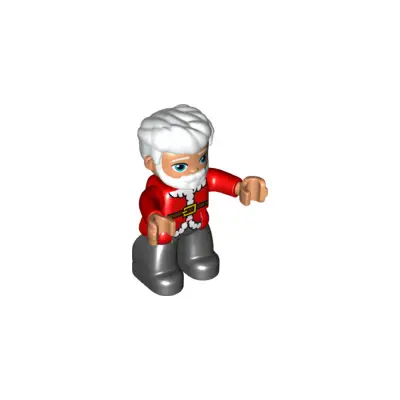  Duplo Figure Lego Ville, Male, Black Legs, Red Top with Belt and White Fur Trim Pattern, White Hair, Blue Eyes and Beard (Santa)