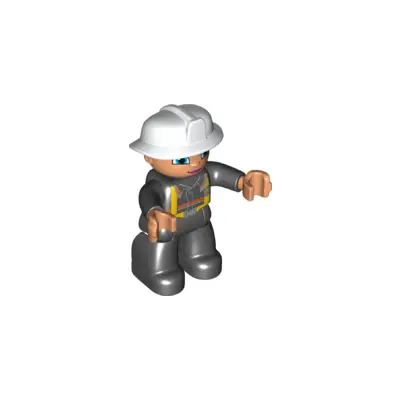  Duplo Figure Lego Ville, Female Firefighter, Black Legs, Nougat Hands, White Helmet, Blue Eyes