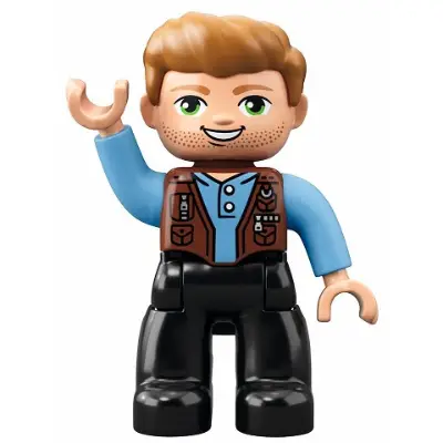  Duplo Figure Lego Ville, Male, Black Legs, Medium Blue Shirt over Reddish Brown Vest, Dark Tan Hair (Jurassic World Owen Grady)