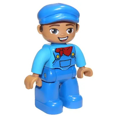  Duplo Figure Lego Ville, Male, Blue Legs, Dark Azure Shirt with Blue Overalls and Red Neckerchief Pattern, Blue Cap (6273563)