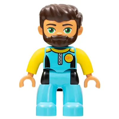  Duplo Figure Lego Ville, Male, Medium Azure Diving Suit, Yellow Arms, Dark Brown Hair, Beard (6264273)