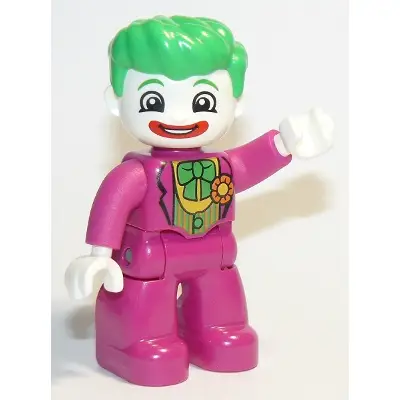  Duplo Figure Lego Ville, The Joker, Magenta Legs and Top, White Hands, White Head, Red Lips, Bright Green Hair