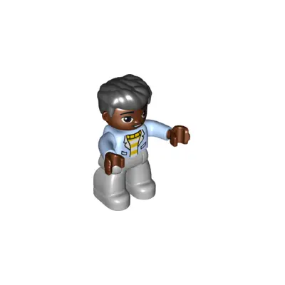  Duplo Figure Lego Ville, Male, Light Bluish Gray Legs, White and Yellow Top with Bright Light Blue Jacket, Black Hair (6362255)