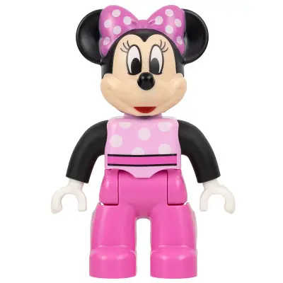  Duplo Figure Lego Ville, Minnie Mouse, Bright Pink Top with Polka Dots and Black Sleeves, Dark Pink Legs (6345337)