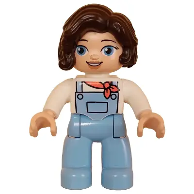  Duplo Figure Lego Ville, Female, Bright Light Blue Legs with Overalls, White Top, Dark Brown Hair (6427981)