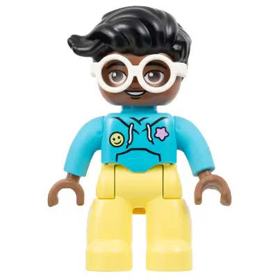  Duplo Figure Lego Ville, Female, Bright Light Yellow Legs, Medium Azure Hoodie Shirt, White Glasses, Black Hair (6446173)