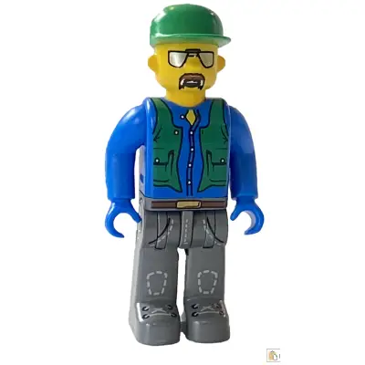  Construction Worker with Blue Shirt, Green Vest and Cap, Sunglasses and Moustache