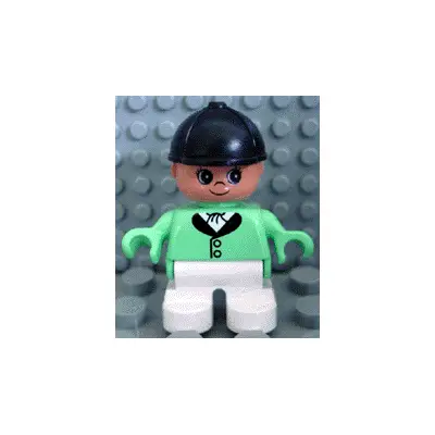  Duplo Figure, Child Type 2 Girl, White Legs, Medium Green Riding Jacket, Black Riding Hat