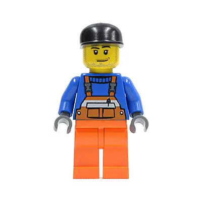  Overalls with Safety Stripe Orange, Orange Legs, Black Cap, Smirk and Stubble Beard