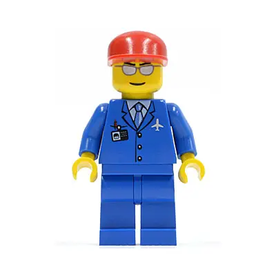  Airport - Blue 3 Button Jacket & Tie, Red Cap, Silver Sunglasses with Thin Smile