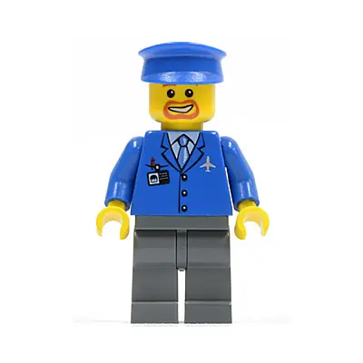  Airport - Blue 3 Button Jacket & Tie, Blue Hat, Dark Bluish Gray Legs