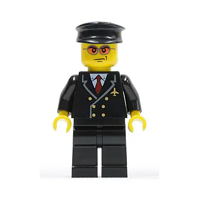  Airport - Pilot with Red Tie and 6 Buttons, Black Legs, Black Hat, Orange Sunglasses