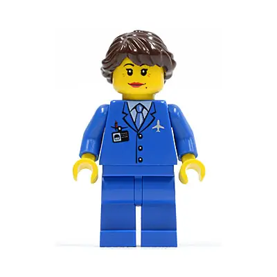  Airport - Blue 3 Button Jacket & Tie, Dark Brown Hair Ponytail Long French Braided