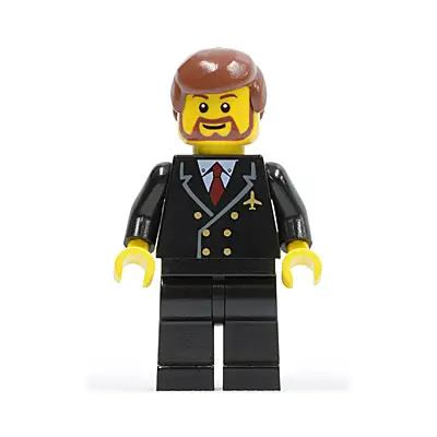 Airport - Pilot with Red Tie and 6 Buttons, Black Legs, Reddish Brown Hair, Brown Beard Rounded