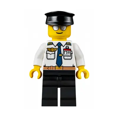  Airport - Pilot, White Shirt with Dark Blue Tie, Belt and ID Badge, Black Legs, Black Hat