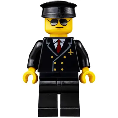  Airport - Pilot, Black Legs, Red Tie and 6 Buttons, Black Hat, Black and Silver Sunglasses