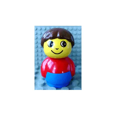  Primo Figure Boy with Blue Base, Red Top, Brown Hair (4107979)